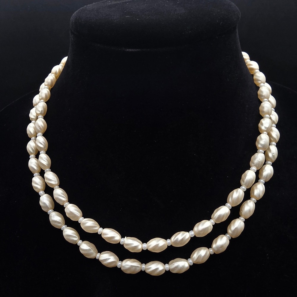 Hong Kong Faux Pearl Beaded Necklace Layered Double Strand Vintage Jewelry